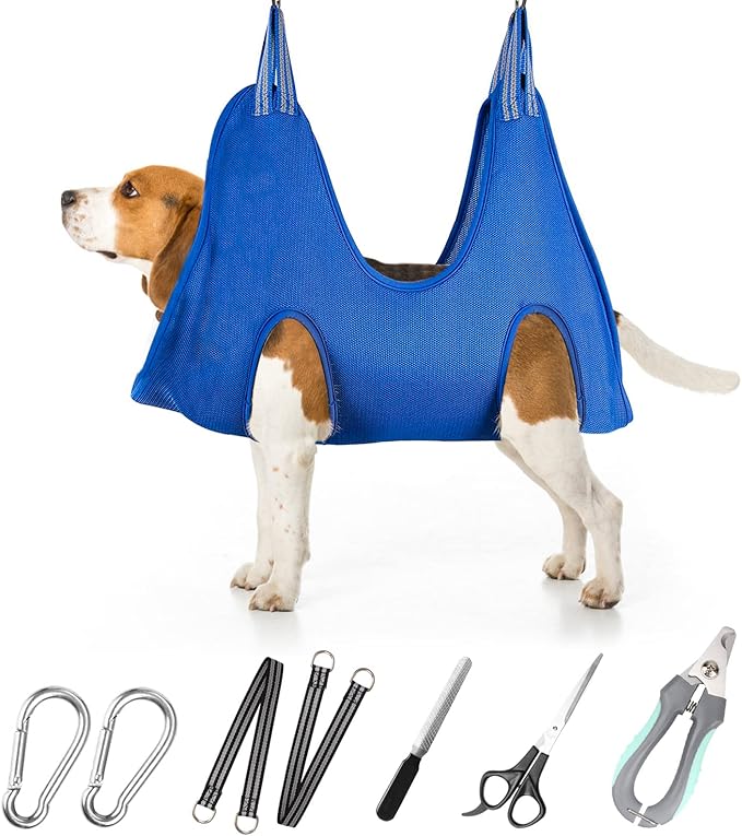 Pet Dog Grooming Hammock Harness for Medium Dogs Nail Trimming, Dog Sling for Cutting Nails, Dog Hanging Holder Hanger for Clipping Nails with Nail Clippers, Nail File, Scissors