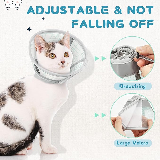 Supet Cat Cone Collar Soft to Stop Licking and Scratching, Breathable Comfortable Mesh Recovery Cone for Cats and Small Dogs After Surgery Neuter, Spay, Lightweight E Cone Collar Alternative (L)