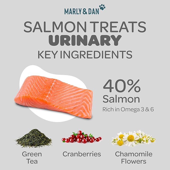 Marly & Dan Salmon Treats for Cats with Brewers Yeast & Green Tea, Urinary Recipe, 3oz Bag