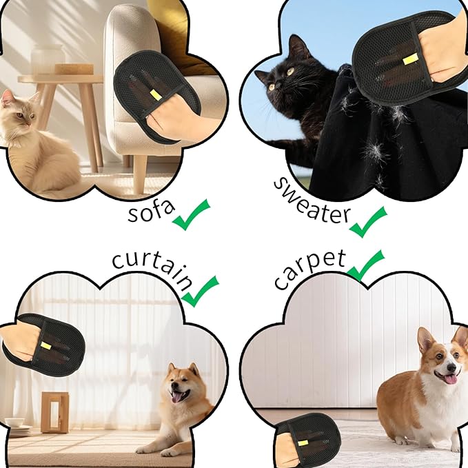 3 Pcs Pet Hair Removal Glove, Electrostatic Pet Hair Removal Gloves, Reusable Cat and Dog Hair Remover, for Couch, Carpet, Furniture, Car, Bedding, Cat Grooming Gloves