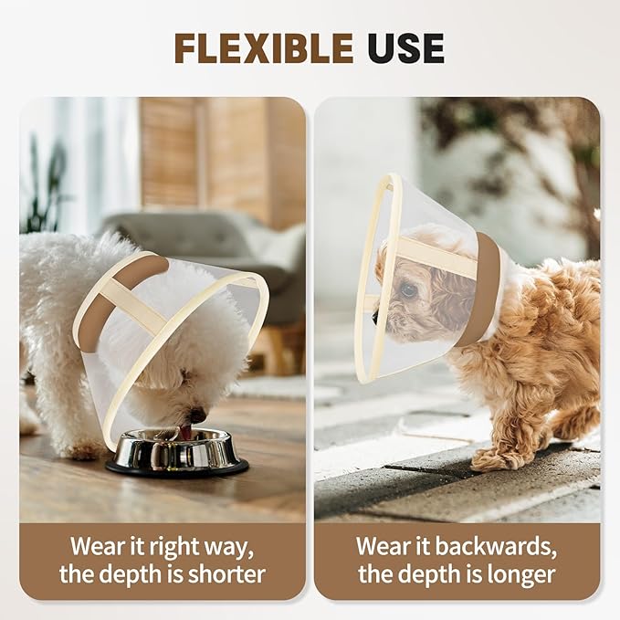 Soft Dog Cone Collar to Stop Licking-Adjustable Comfortable Mesh Recovery Cone After Surgery for Small or Miniature Dogs, Alternative to Plastic Elizabethan Collars for Neuter Incision Care (Brown,L)
