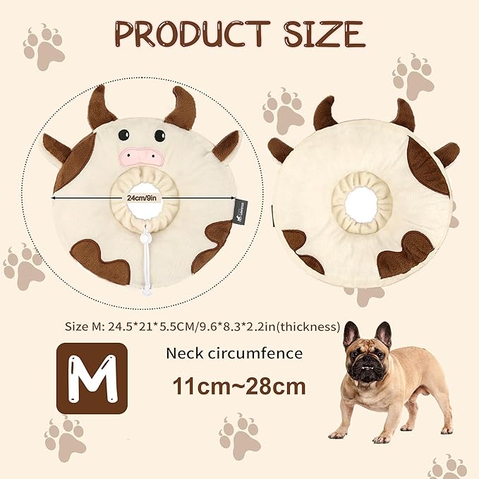 Adjustable Cat Collar Soft to Stop Licking After Surgery for Kitten, Alternative to Cone of Shame, Donut Cone for Cats, Pet Elizabethan Collar (Cow, Medium)