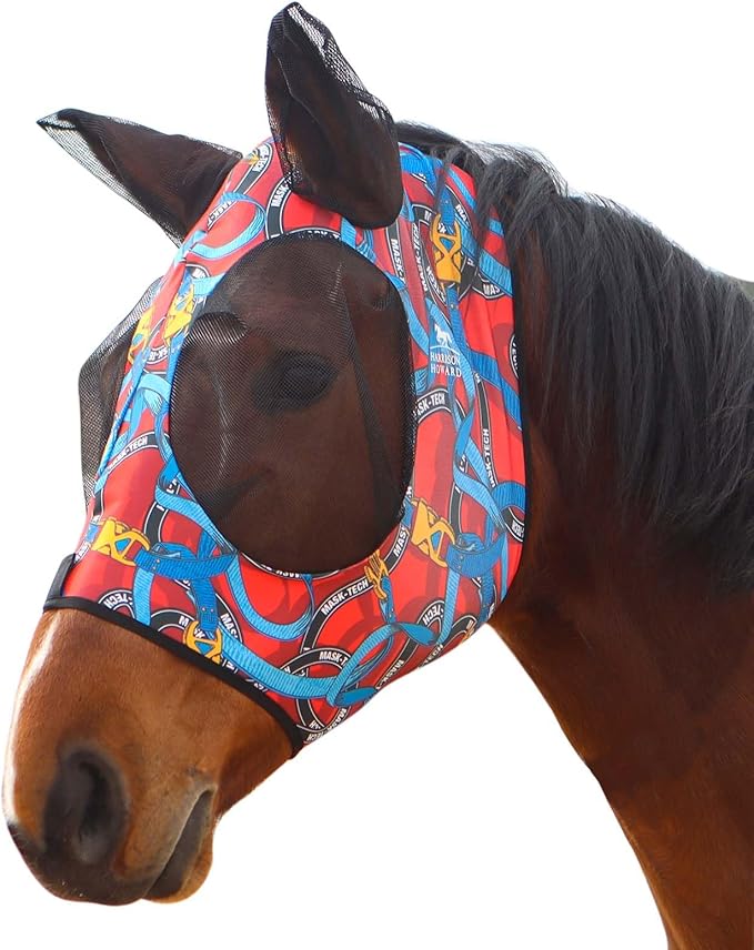 Harrison Howard Super Comfort Stretchy Fitting Horse Fly Mask with UV Protection Soft on Skin with Breathability Knitted Printing Medium