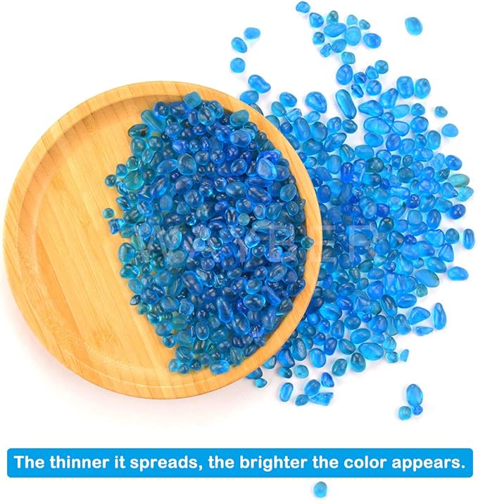WAYBER Glass Stones, 1Lb/460g Irregular Sea Glass Pebbles Non-Toxic Artificial Crystal Gemstones for Aquarium Turtle Tank Vase Filler Terrarium Flowerpot Decoration, Lake Blue