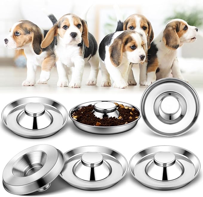 Zopeal 6 Pcs Puppy Food Bowls 11.8" Stainless Steel Puppy Feeding Bowl Dog Food Water Bowls, Weaning Feeder for Litters, Small Medium Large Dogs, Pets
