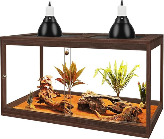 Bearded Dragon Tank,27 Gallon Reptile Tank with Meatl Mesh Roof and Front Sliding Door, Anti-Scratch Lizard Tank,Spacious Reptile Enclosure for Snakes,Lguanas, Chameleons(Walnut)