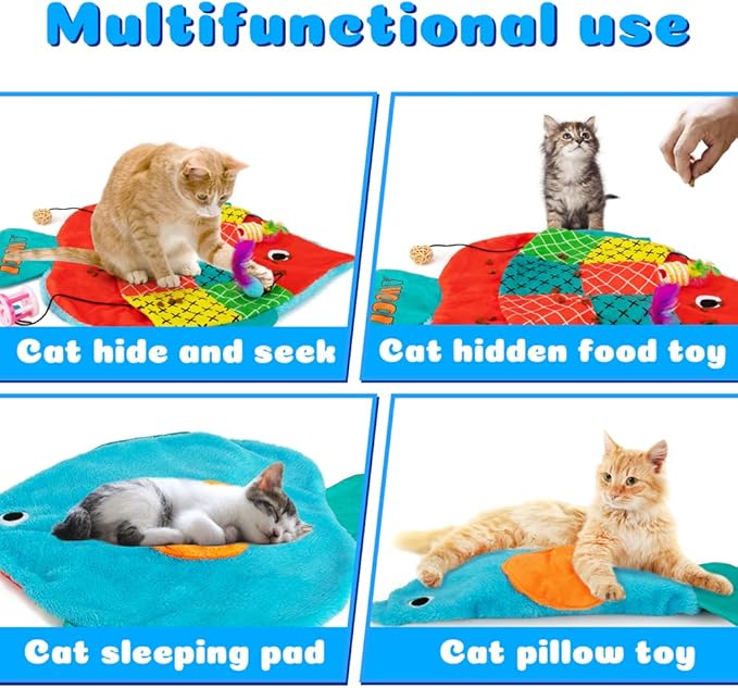 AWOOF Cat Mat, Cute Soft Catnip Mat, Cat Activity Mat Machine Washable Catnip Toys Interactive Cat Toys for Indoor Cats (Fish Shape)