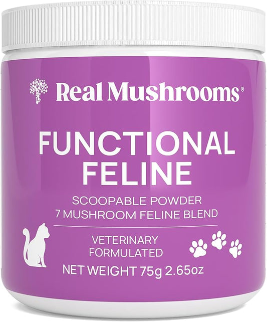 Real Mushrooms Cat Supplement Powder – Organic Mushroom Blend with Antarctic Krill & Ashwagandha – Cat Vitamins for Older Cats or Kittens – 2.65 oz Functional Feline Formula