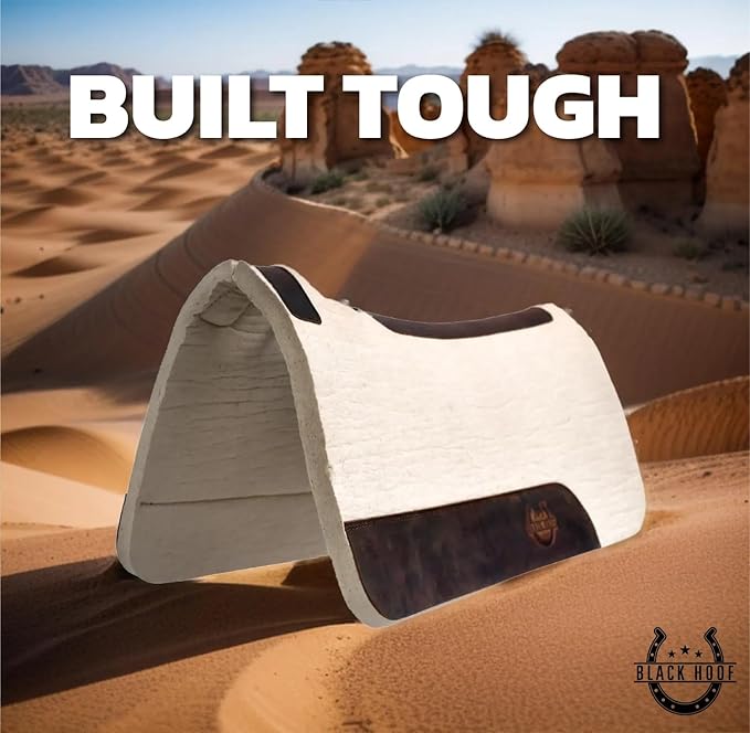 Black HOOF BlackHoof Steam Pressed Merino Wool Felt Contoured Pad 1 Inch Thick(31in Length and 32in Width), Saddle pad for Horses, White