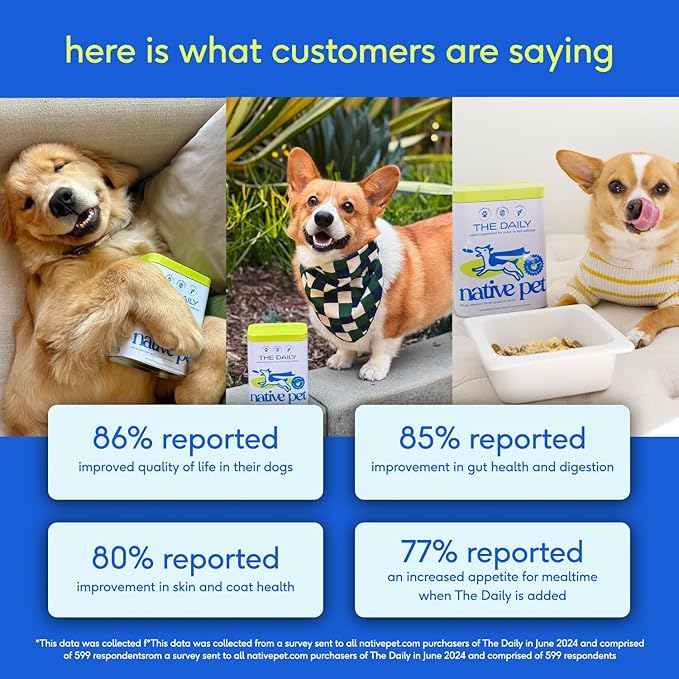 Native Pet Dog Vitamins & Supplements - 11-in-1 Multivitamin Powder for Dogs Food Topper - Collagen, Glucosamine, Probiotics, Omega & More- Supports Healthy Gut, Mobility & Overall Health -90 Scoops