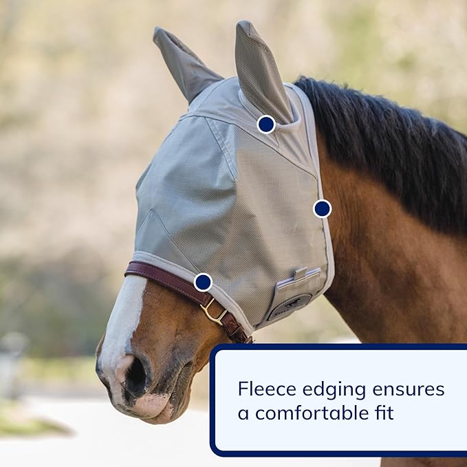 SmartEquine Fly Mask with UV Protection, Ears, and Mesh | Wide Secure Closure | UV Fly Mask for Horses (Cob)