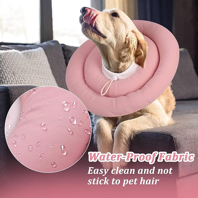 IDOMIK Dog Recovery Collar, Waterproof Soft Dog Cone After Surgery, Comfy Protective Elizabethan Collar Alternative for Dogs Cats, Adjustable Pet Neck Donut Cone Anti-Licking Biting Wounds,Pink,3XL
