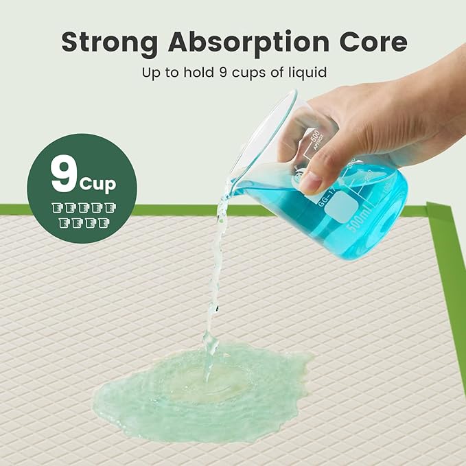 Gardner Pet Dog Pee Pads Extra Large 28"x34", XL Thicker ECO Green Disposable Puppy Training Pads Super Absorbent Full Edge-Wrapping Pad for Dogs, Puppies, Cats, Rabbits (10 Count)