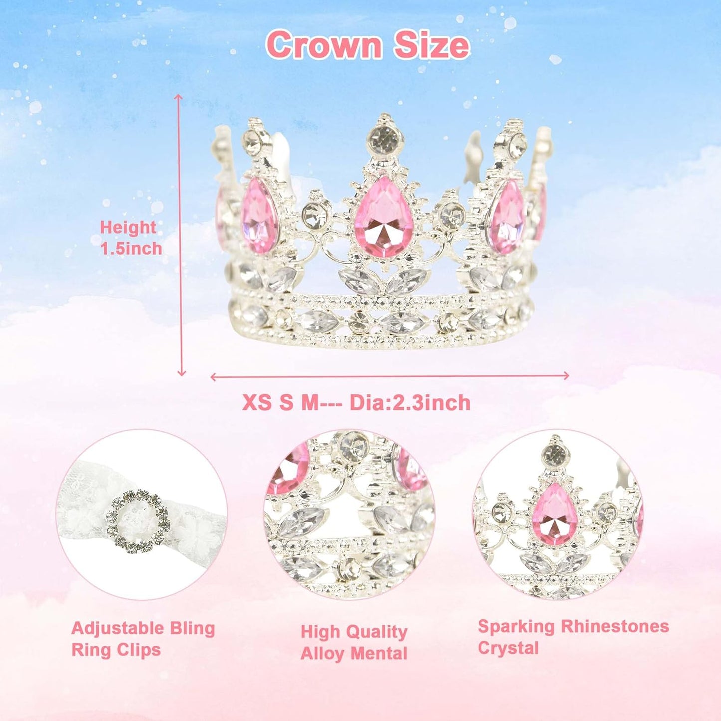 Dog Princess Dress Costume with Rhinestones Crown,Pet Cat Cape Cloak Birthday Party Wedding Dress Up Outfits,Rainbow Mermaid Halloween Costume Clothes (X-Small to X-Large)