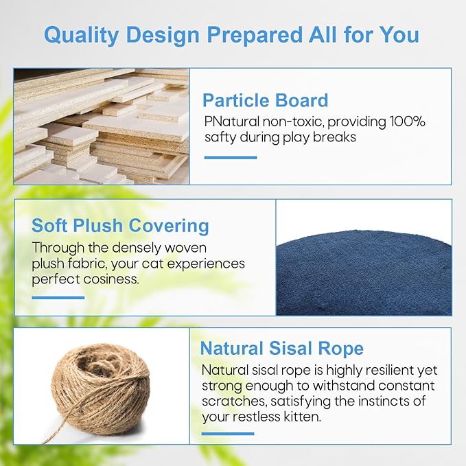 FDW Cat Tree 54in Cat Tower Multi-Level Durable Cat Scratching Post & Cozy Fun Cat Jumping Platform Space Saving Cat Condo Pet Play House for Indoor Cats,Navy Blue