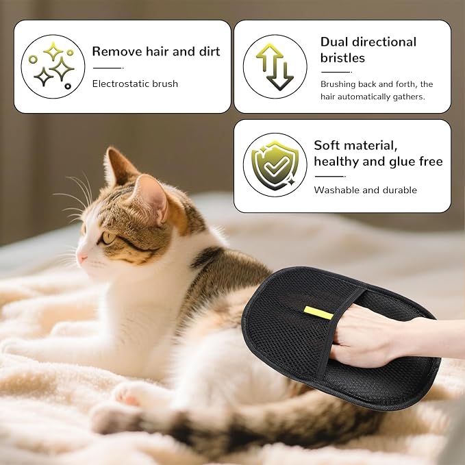 Pet Hair Remover Brush- Pet Hair Removal Glove, 4 in 1- Reusable Hair Remover Brushl with 17inch Long Handle, Electrostatic Gloves Pet hair for Furniture, Couch, Carpet