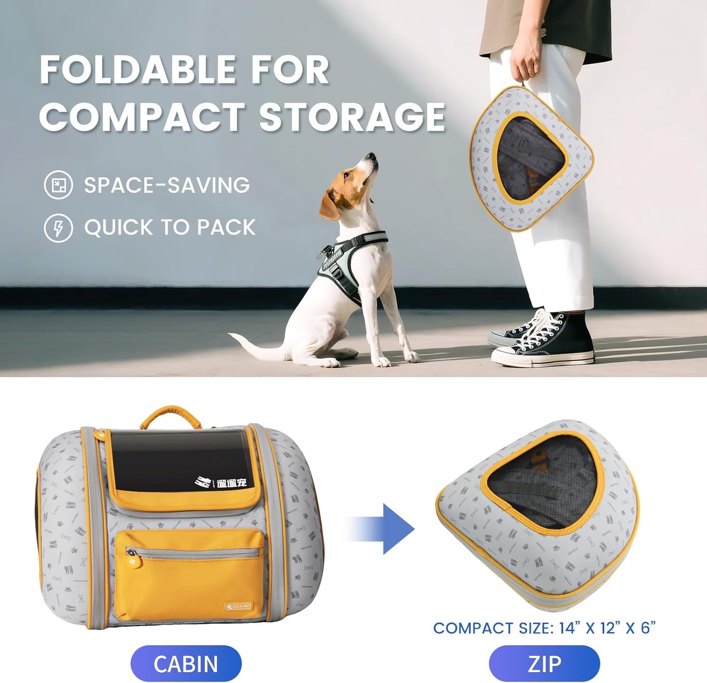Cat and Dog Backpack Carrier, Foldable Breathable Pet Carrier Backpack with Mesh Ventilation, Large Portable Outing Traveling Pet Bag for Small, Medium Cats, Small Dogs, Orange