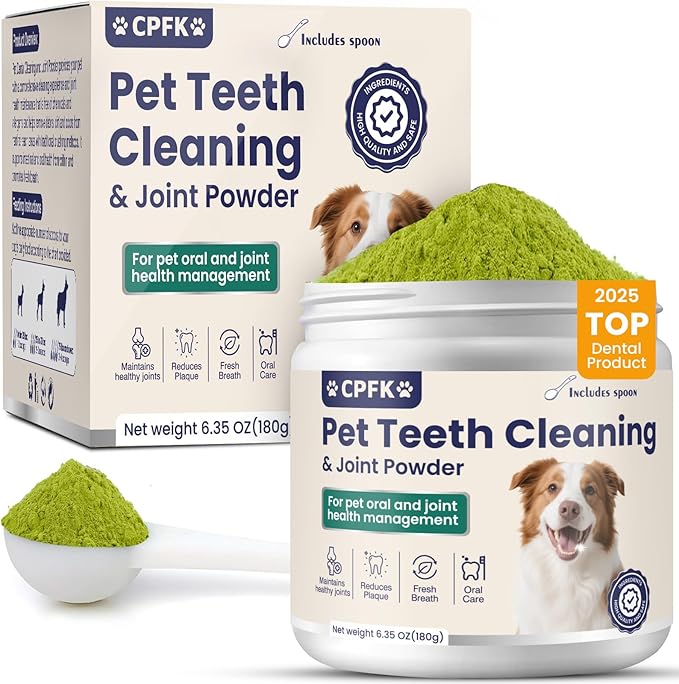 Dental Cleaning Joint Powder for Dogs - 6.35OZ Dog Dental Cleaning Powder with Probiotics to Lighten Bad Breath and Control Plaque Tartar Supports Dog Dental Care and Joint Health