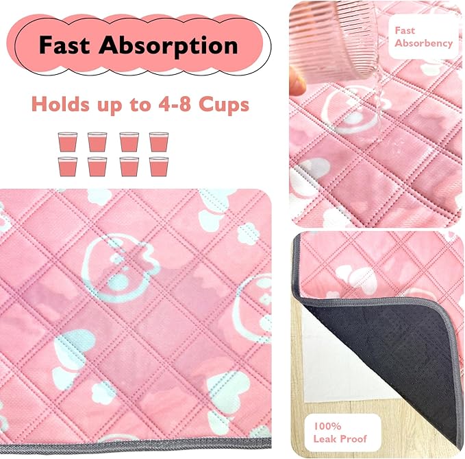 2 Pack Guinea Pig Bedding - Washable Guinea Pig Liner for Midwest Cage, Waterproof Reusable & Anti Slip Pee Pads Super Absorbent Mats for Small Animals Rabbit Hamster Rat (Pink, 48 x 24 Inch)