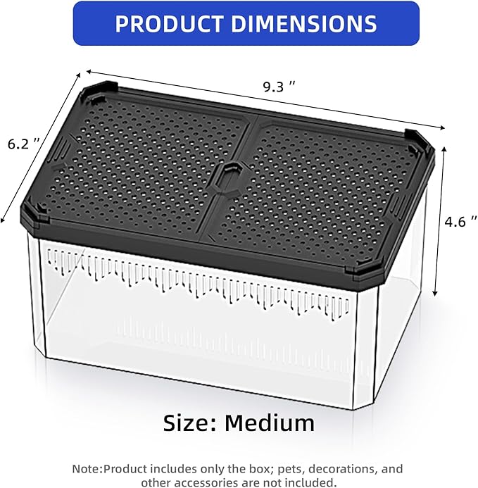 High-Transparency Reptile & Insect Enclosure Terrarium with Magnetic Door, Excellent Ventilation, Easy Cleaning, and Strong, Long-Lasting Build for Gecko, Tarantula, Hermit Crab (9.3x6.2x4.6 Inch)