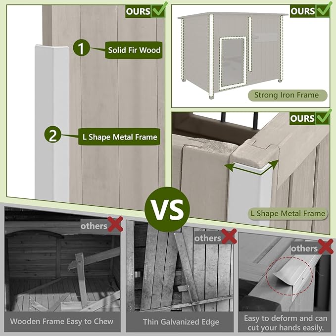 Large Dog House Outdoor XL Wooden Dog House with Weatherproof Asphalt Roof, Chew-Resistant Frame, Removable Floor, for Medium to Large Dogs Indoor Outdoor Use (Grey, 43.3"L x 29.5"W x 33.5"H)