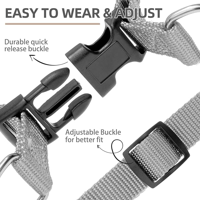 PUPTECK No Pull Dog Harness Soft Adjustable Basic Nylon Step in Puppy Vest Outdoor Walking with ID Tag, Grey, M