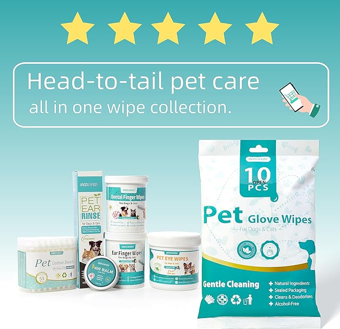 Dental Care Finger Wipes 120 Counts,Teeth Cleaning Finger Wipes for Dogs & Cats,Reduces Plaque & Supports Oral Freshness,Small Animal Stain Removers, Unscented