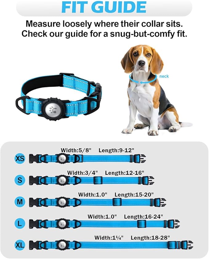 TagME Airtag Dog Collar,Waterproof Reflective Pet Collar with Airtag Holder,Soft Padded and Double D-Rings for Medium Dogs,Light Blue