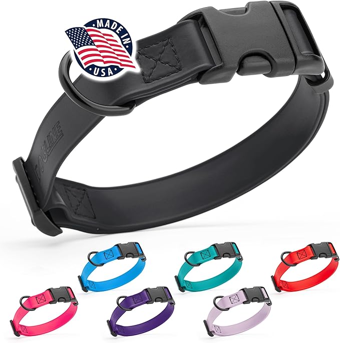 Dogline Biothane Waterproof Dog Collar with Quick Release Buckle Strong Coated Nylon Webbing with Odor- Proof for Easy Care Easy to Clean Fits Small Medium or Large Dogs, Black 1" W 15-23" L