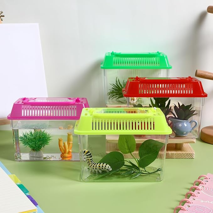 Mini Handheld Aquarium Pet Box, 4Pcs Portable Fish Tank Plastic Turtle Tank with Lid Handheld Fish Tank Clear Reptile Terrarium Hamster Box for Fish Snakes Aquarium