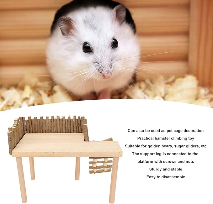 Tnfeeon Hamster with Climbing Ladder, Guinea Pig Toys Chinchilla Perch Cage Accessories Toy Wooden Play Gym Stand for Hamsters Squirrel Guinea Pig