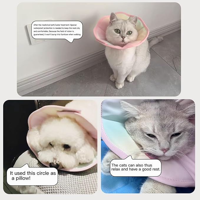 Touchdog Foldable Dog Cone Collar for Cats & Dogs - Adjustable Soft Recovery Collar with Waterproof PU Coating, Lightweight Design, 24.5cm/9.6in Wide Barrier (Blue Gradient Color, S)