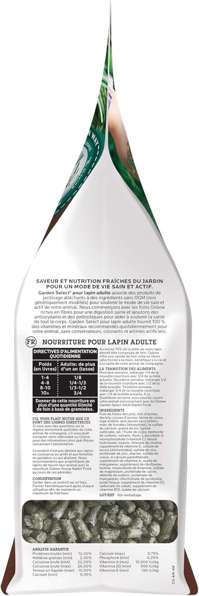 Oxbow Animal Health Garden Select Rabbit Food, Adult Rabbit, Made Timothy Hay, Vitamin & Mineral Rich Pet Food Pellets, Bunny Supplies, Made in USA, High Fiber, 4 lb Bag