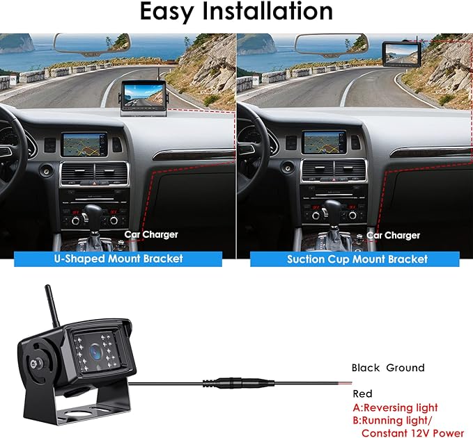 Digital Wireless Backup Camera System Kit, IP69K Waterproof Wireless 2 Rear View Camera + 7’’ LCD Dual Split Monitor for RV/Truck/Bus/Camper/Trailer (WX02)
