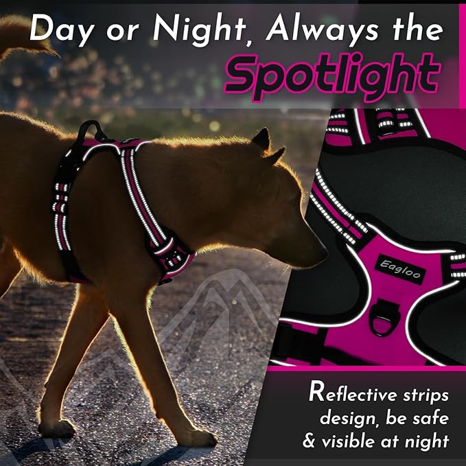 Eagloo Dog Harness Small Sized Dog, No Pull Service Vest with Reflective Strips and Control Handle, Adjustable and Comfortable for Easy Walking, No Choke Pet Harness with 2 Metal Rings, Rose Red, S
