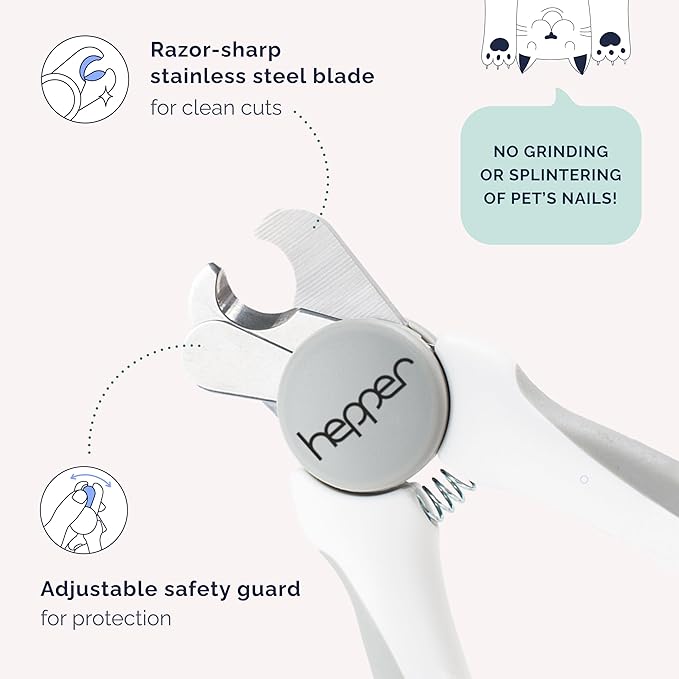 Hepper Cat Nail Clipper Kit - Small & Large Sharp Claw Clippers with Nail File & Storage Pouch - Safety Guard & Lock - Professional Cat Manicure
