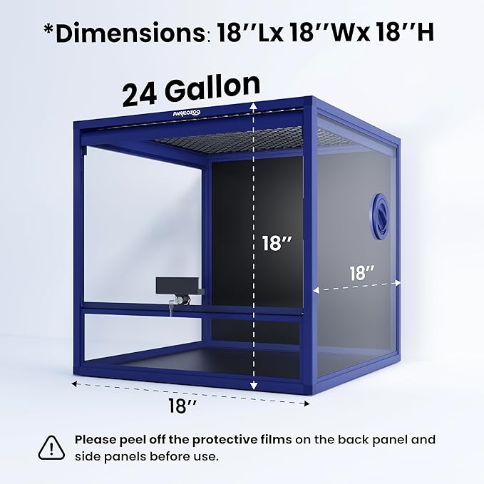 MagicCube 18'' x 18'' x 18'' Reptile Tank with Lock, 24 Gallon Reptile Terrarium with Flip-Up Tempered Glass Door, Top Screen Ventilation for Leopard Gecko - Bottom Not Leakproof