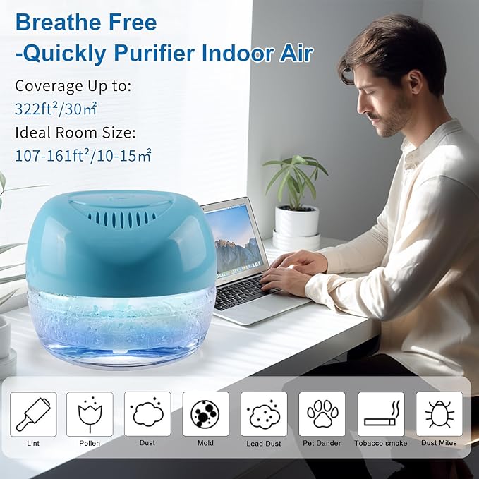 Water-Based Purifier Air Washer, Air Revitalizer & Freshener, Air Fresher with 7 LED Color Changing Light for Rooms (Blue)