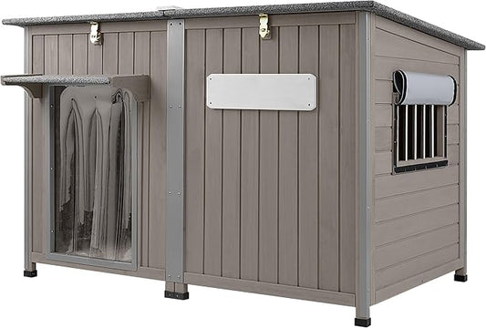 55" Extra Large Outdoor Dog House Weatherproof Wooden Doghouse Indoor for Large Breed Dogs with Anti Bite Frames with Window,10 Elevated Feet, Reinforced Bottom for Pet Up to 220LBS