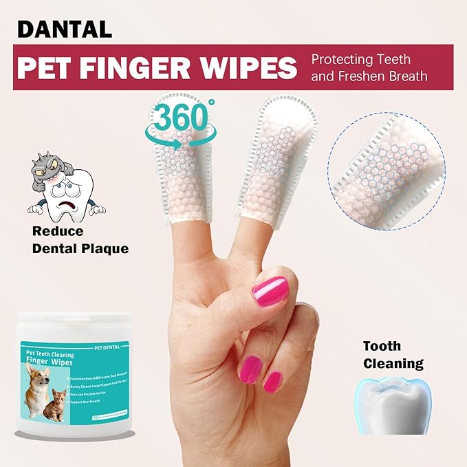 Pet Tooth Cleaning Finger Wipes (50Pcs),Dog Teeth Cleaning Wipes,Dog Dental Cleaning Finger Sleeves,Reduces Plaque & Freshens Breath,Freshens Breath, Safe and Natural