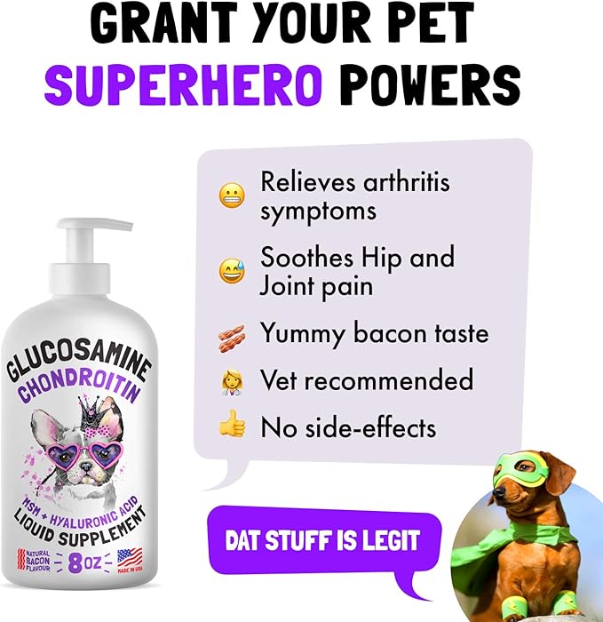 Liquid Glucosamine for Dogs Bacon Flavour with Chondroitin, MSM & Hyaluronic Acid K9 Supplement Hip and Joint Formula Advanced Mobility Joint Pain Relief Senior Advanced Supplement for All Breeds