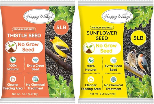 Nyjer Seed & Sunflower Seeds Wild Bird Food Combo - 5 Pound Pack I No Grow Seed I Bird Food for Wild Birds