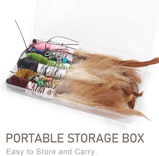 SONGWAY Insect Cat Toys with Feather - 6 Pieces Cat Worm Toy Refills, Cat Toy Wand Attachments, Worm Cat Toys, Interactive Toys for Indoor Cats Kittens