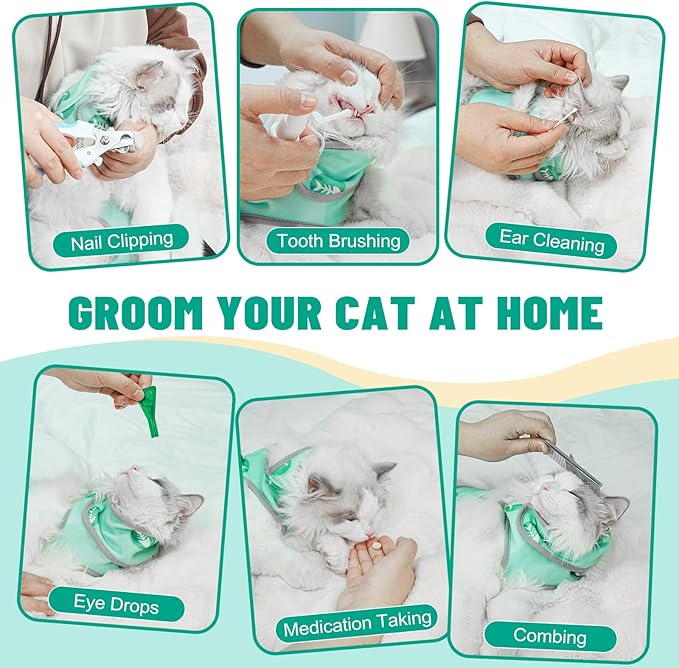 Supet Cat Grooming Hammock, Self-Adhesive Cat Nail Clipper Hammock, Soft Fabric Cat Wrap for Cutting Nails, Quickly Calm Down for Medicine, Teeth Brushing, Ear Cleaning