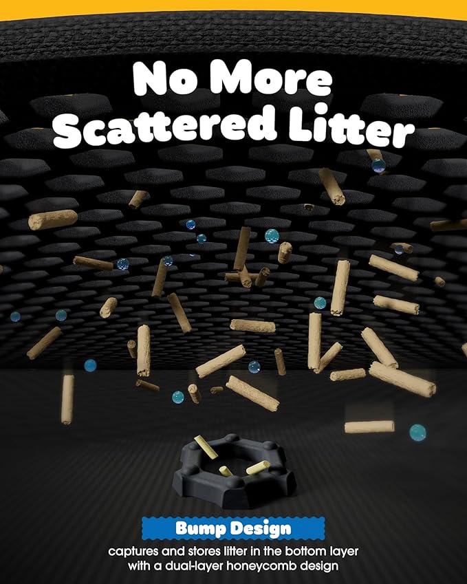 35" x 30" Cat Litter Mat - Ultra-Large Litter Box Mat with Double Layers, Urine-Proof and Non-Slip Litter Trapping Mat, Easy to Clean Kitty Litter Mats for Floor, Scatter Control, Black