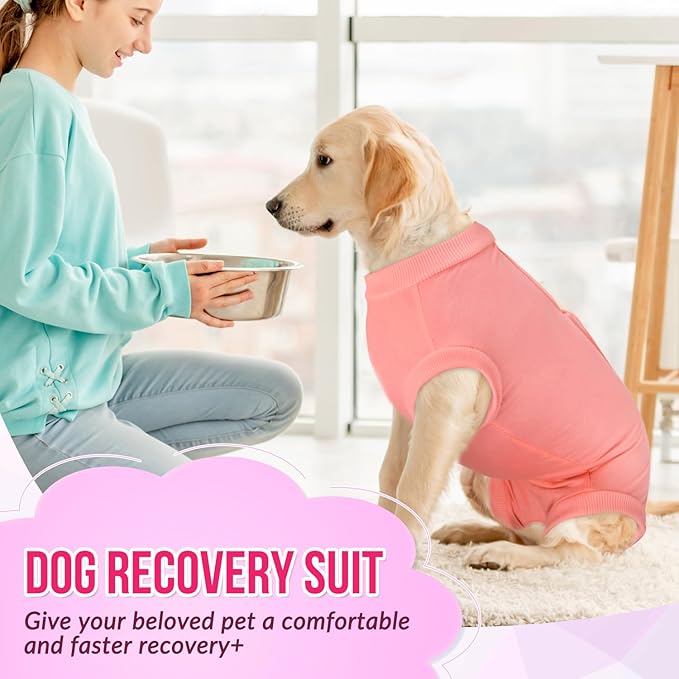 Lukovee Recovery Suit for Dogs, Onesie Surgery Recovery Suit for Female Male Dogs, Abdominal Wounds Cone E-Collar Alternative Prevent Licking Spay Recovery Suit (Peach,L)