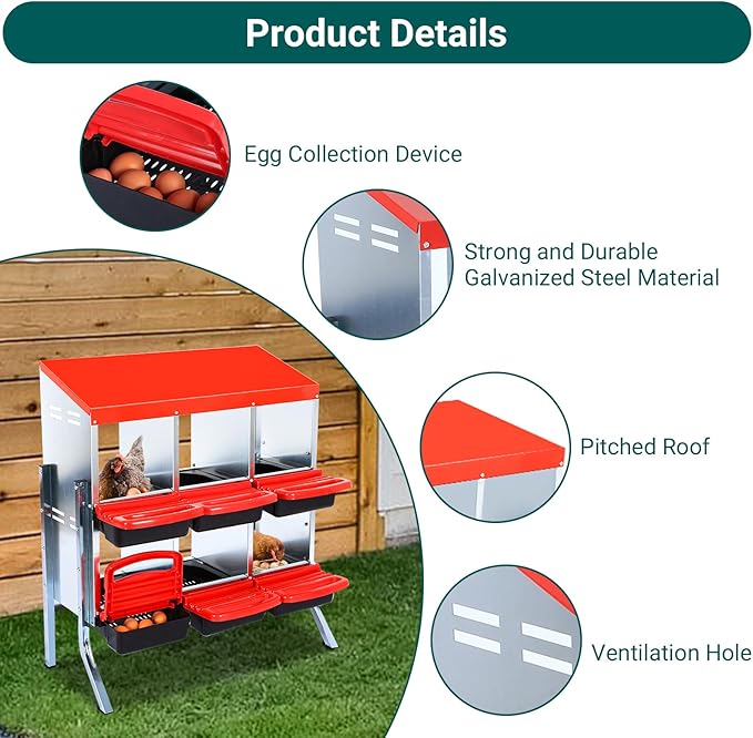Chicken Nesting Box, 6 Hole 2 Layer Hen Nest Boxes with Legs, Roll Away Eggs Laying Boxes,Cleanable Pull Out Hen Roosting Boxes