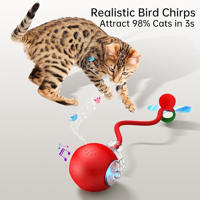 Interactive Cat Ball Toy - 2025 Smart Rolling Cat Toy with Shiny Tail, Motion Activated Boredom Relief for Indoor Cats, USB Rechargeable & Obstacle Avoidance