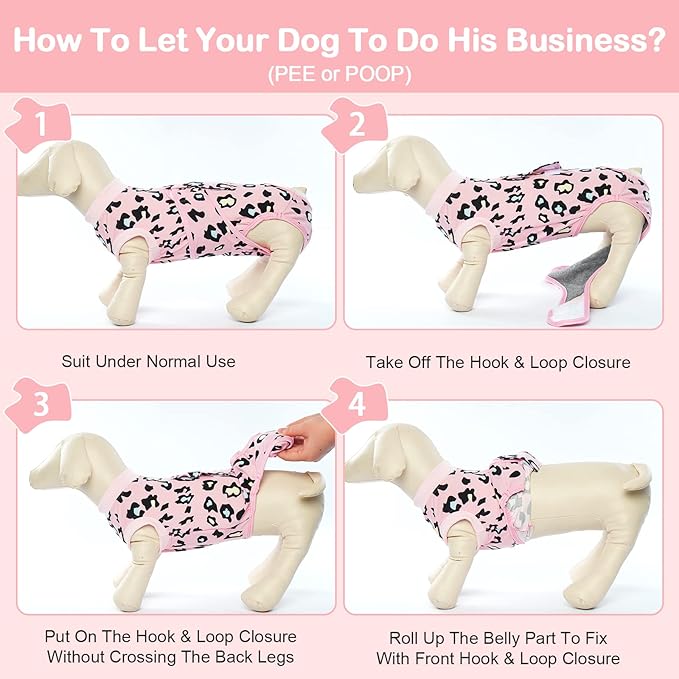 Kuoser Dog Recovery Suit for Dogs After Surgery,Professional Surgical Onesie for Female Male Dogs Spay Neuter,Soft Dog Surgery Suit Bodysuit for Abdominal Wounds Skin Disease,Pink Leopard 2XL