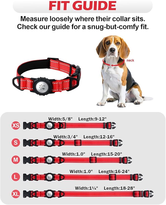 TagME Airtag Dog Collar,Waterproof Reflective Pet Collar with Airtag Holder,Soft Padded and Double D-Rings for Puppy,Red